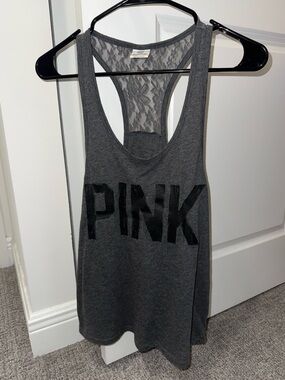 PINK Victoria's Secret Dark Gray Lace Racerback Tank